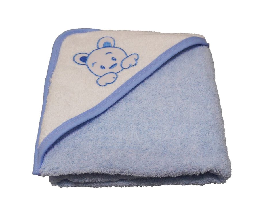 מגבת קפוצ'ון עבה ליולדת 100% כותנה עם רקמת דובי | כחול