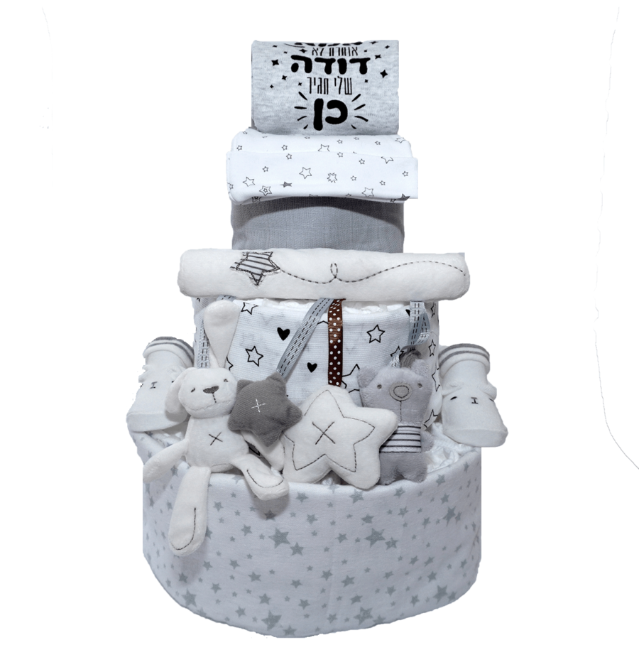 עוגת חיתולים יוניסקס 3 קומות של חיתולים ומוצרים לתינוק