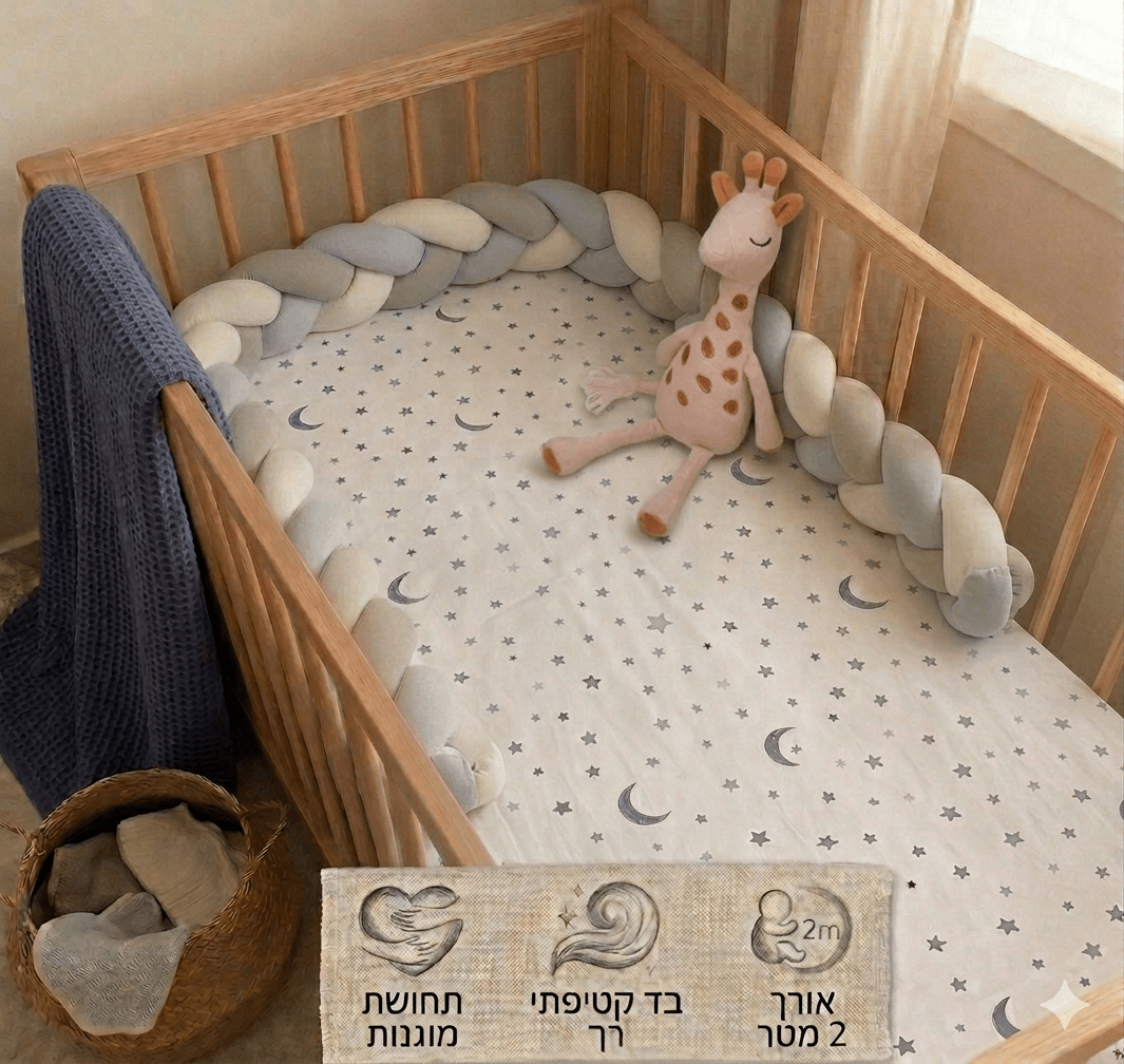 נחשוש קלוע לתינוק 200 ס"מ | תכלת, אפור, לבן
